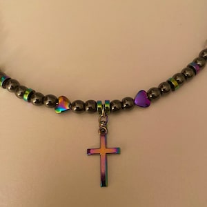 Punk/grunge cross choker/goth choker/EMO choker/heart choker/hematite choker/Gothic gifts for her/Alternative gifts her