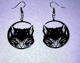 Cat earrings in black or silver/Alternative birthday gifts