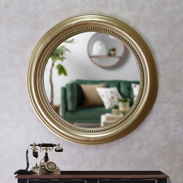 Miroir mural rond de 20 pouces de style vintage avec des couleurs or et argent / Décoration vintage pour votre maison