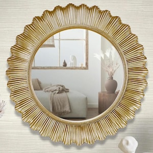 Flashy Round Resin Wall Mirror / Handmade Elegant Mirror / Luxury Decorative Wall Mirror / Vintage Gold Mirror
