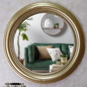 Rou Round Luxury Decorative Wall Mirror / Bead Design Round Resin Wall Mirror / Decorative Mirror / Unique Mirror / Modern Gold Mirror