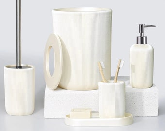 Lydia 5 Pieces Bathroom Set in Pearl Color with Dustbin, Toilet Brush, Soap Dispenser, Toothbrush Holder, Tray