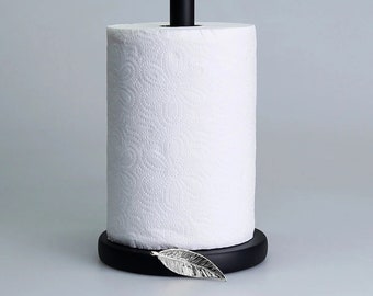 Leaf Paper Towel Holder in Black and Silver Colors