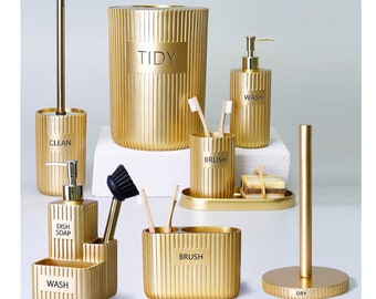 Grooved 8 Pieces Bathroom Set in Gold Color