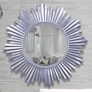 Sunburst Wall Mirror: Handmade Silver Resin Frame, 18.5&quot; Round