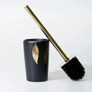 Leaf Toilet Brush with Holder in Black and Gold Colors / Resin Holder (Express Shipping)