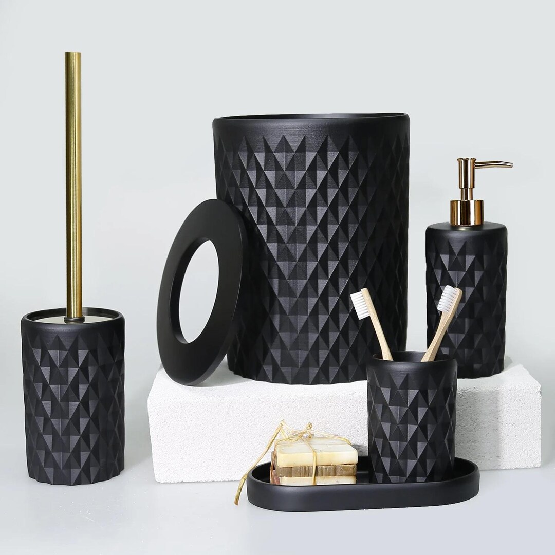 Glowing Luxury Black Bathroom Accessories Set / 5-pieces Bath Set With ...
