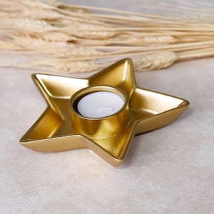 Handmade Gold Star Tealight Candle Holder: Resin Home Decor
