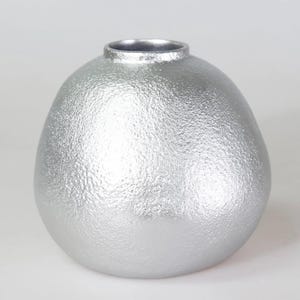Silver Textured Vase: Modern Asymmetric Resin Flower Pot
