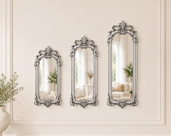 Baroque Silver Resin Mirror, Ornate Rococo Wall Decor, Antique Style Luxury Home, Royal Collection