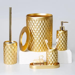 Glowing Collection 5 Teiliges Luxus Badezimmer Zubehör Set in Gold Farbe
