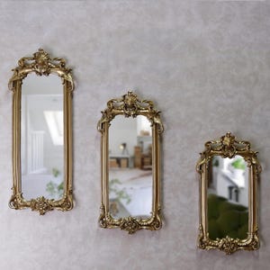 Royal Mirrors / Vintage Wall Mirrors for Living Room, Bedroom, or Entryway / Set of 3 Wall Mirrors in Gold Color / Rectangular Mirrors