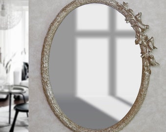 Bird Oval Wall Mirror 26 inche / Vintage Mirror / Handmade / Resin Coating Frame / Home Decorative / Living Room Washroom enrty Mirror
