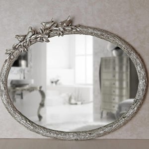 Bird Oval Wall Mirror: Resin Frame, Gold Accent - Turkish Decor