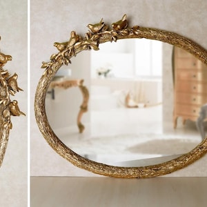 Bird Oval Wall Mirror / Large Mirror / Handmade / Resin Coating Frame / Home Decorative / Living Room Washroom enrty Mirror / Vintage mirror