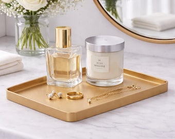 Gold Rectangular Tray – Decorative Vanity Tray for Bathroom, Jewelry, Modern Home Decor Gift