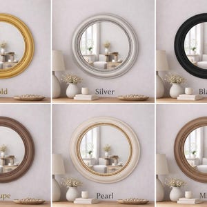 Espelho de parede redondo em resina com detalhes em vison e contas: Espelho decorativo de luxo em resina. imagem 13