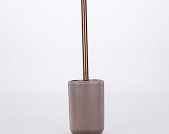 Lydia Collection Toilet Brush with Resin Holder – Modern Bathroom Cleaning Set (Taupe)