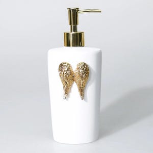 Wings Liquid Soap Dispenser with Manual Pump in White and Gold Colors