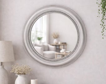 Runder Wandspiegel mit Perlen: moderner silberner Akzent (50 x 50 cm)