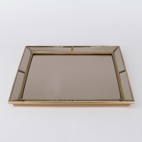 Alina Mirror Base Square Trays in Taupe Color