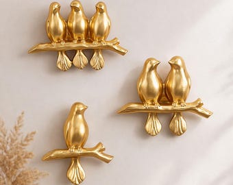 Gold Bird Wall Hanging Set of 3, Boho Home Decor, Handmade Resin Sculptures