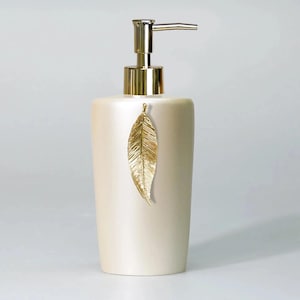 Leaf Liquid Soap Dispenser with Manual Pump in Pearl and Gold Color
