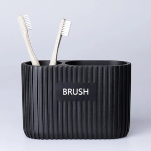Grooved Double Toothbrush Holder in Black Color
