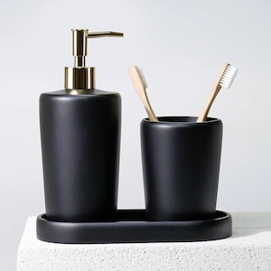 Juegos de accesorios de baño cónicos con dispensador de jabón, portacepillos y bandeja