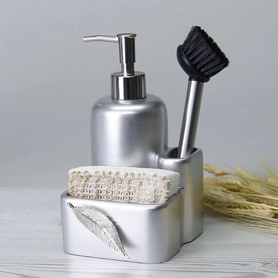 Porta spugna in acciaio inox 304, organizer multifunzionale per lavello da cucina, vassoio di scolo, portasapone, asse da appendere regolabile