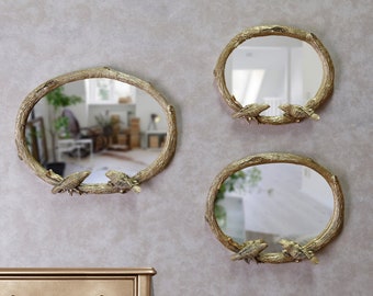 Set of 3 Mirror with Birds in Gold Color