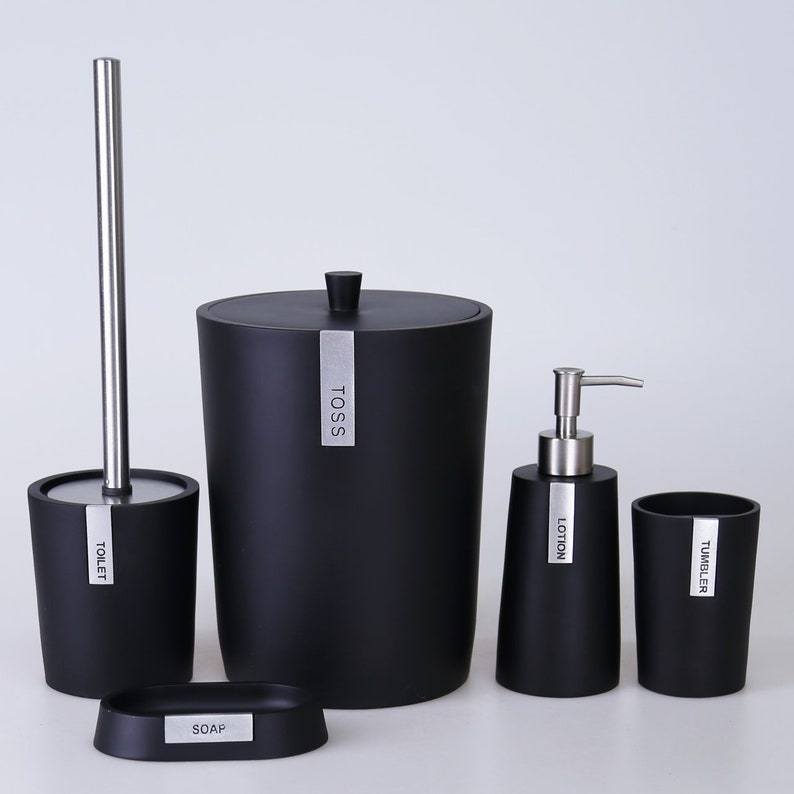 Set of 5 Bathroom Sets Toilet Brush Holder Dustbin Soap Etsy