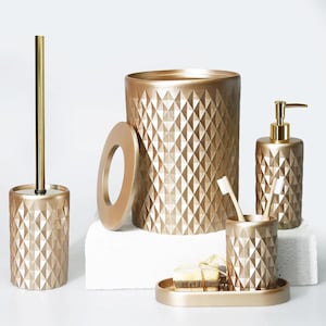 Glowing Collection 5 Teiliges Luxus Badezimmer Zubehör Set in Taupe Farbe