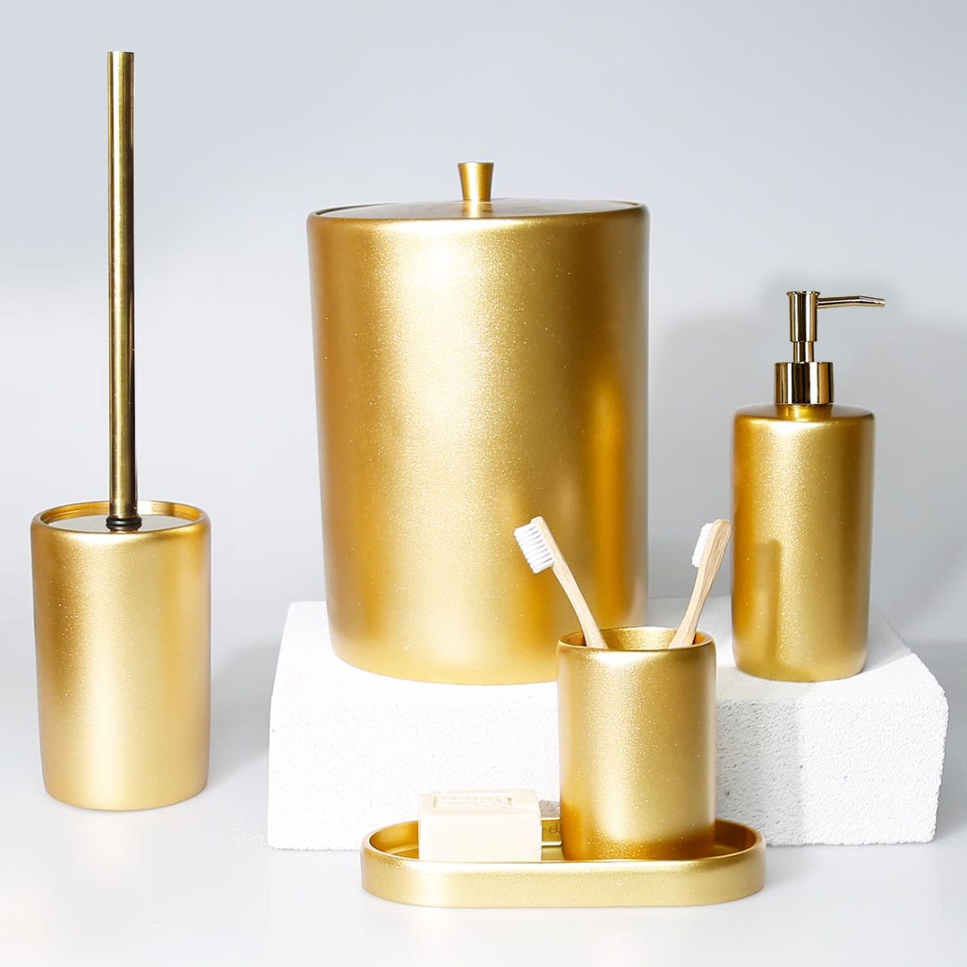 Gold Resin 5-piece Bathroom Accessories Set: Modern Bath Decor - Etsy