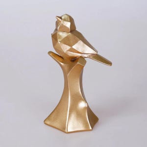 Gold Sparrow Figurine: Handmade Resin Bird Sculpture, Modern Home Decor
