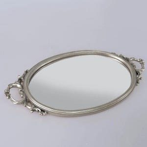 Silver Oval Mirror Tray: Decorative Vanity Tray (10x20 in)