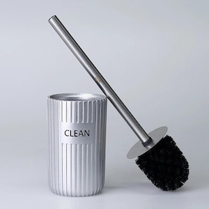 Grooved Toilet Brush and Holder in Silver Color
