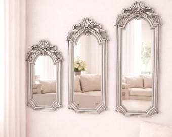 Lucia Collection Silver Wall Mirrors: Luxury Resin Frame, Set of 3