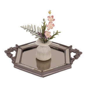 Gold Hexagonal Mirrored Tray: Vintage Style Ornate Handle Vanity Tray image 14