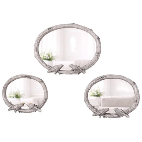 Branch Frame Bird Oval Silver Vintage Mirrors, Set of 3