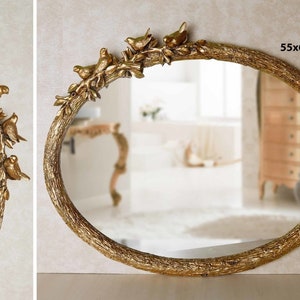 Bird Oval Wall Mirror / Large Mirror / Handmade / Resin Coating Frame / Home Decorative / Living Room Washroom enrty Mirror / Vintage mirror