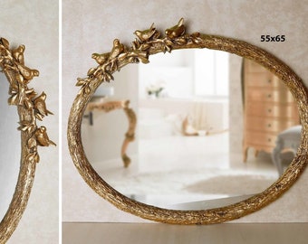 Bird Oval Wall Mirror / Large Mirror / Handmade / Resin Coating Frame / Home Decorative / Living Room Washroom enrty Mirror / Vintage mirror