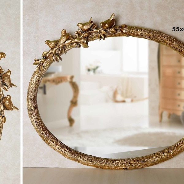Espejo de pared ovalado Bird 55x65 cm (21''x25 '') / Marco de revestimiento de resina / Espejo de pared / Espejo /