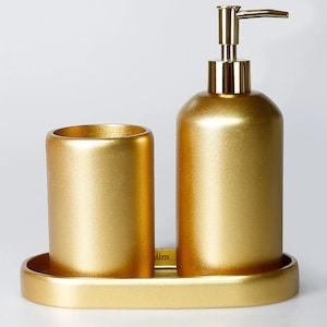 Glatte Badezimmer Set in Gold Farbe / Seifenspender, Zahnbürste Halter, Badezimmer Tablett