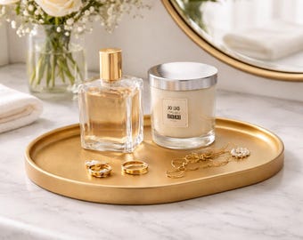 Gold Waschtisch Tablett - Harz dekoratives ovales Tablett für Badezimmer, Schmuck, Parfüm - Wohnkultur Geschenk