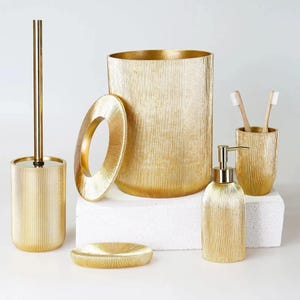 Lydia 3 or 5 Pieces Set With Dustbin, Toilet Brush, Liquid Soap Dispenser, Toothbrush Holder, Soap Tray / Unique Bath Design For Your Home