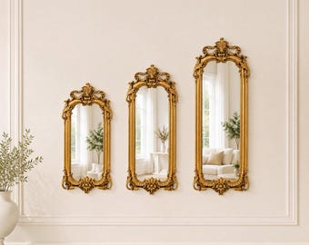 Baroque Gold Resin Mirror, Ornate Rococo Wall Decor, Antique Style Luxury Home, Royal Collection
