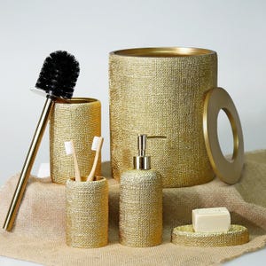 Resin Bathroom Set: Gold Finish, 5-Piece Bath Accessories