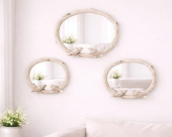 Branch Frame Bird Oval Pearl Vintage Mirrors, Set of 3