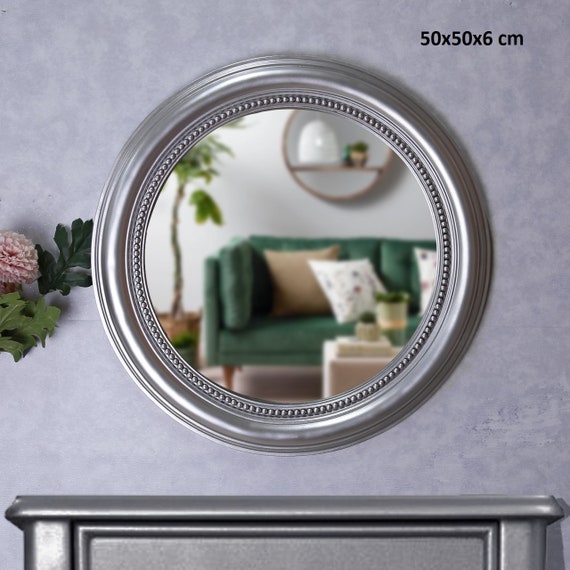 Specchio da parete rotondo da 20 pollici / Cornice in resina con colori oro  e argento / Specchi rotondi in stile vintage realizzati in Turchia -   Italia